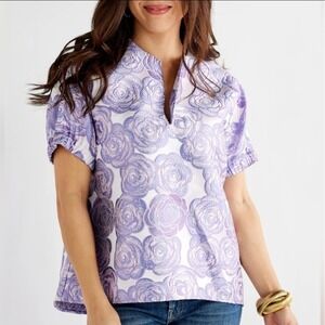 Caryn lawn Floral Split-Neck Lavender Blouse one size EUC